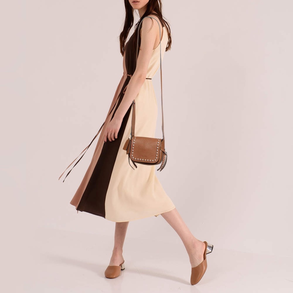 COACH taupe Saddle Rivet Stud Pebbled Leather Dakotah 14 Mini Crossbody Bag